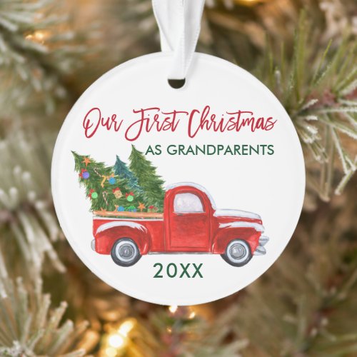 Our First Christmas as Grandparents Red Truck Ornament