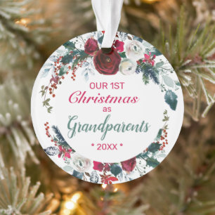 Our First Christmas as Grandparents Rose Wreath Ornament