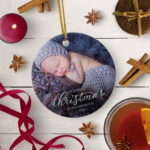 Our First Christmas As Grandparents Silver Foil Ceramic Ornament