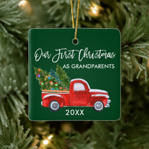 Our First Christmas as Grandparents Truck Green Ceramic Ornament