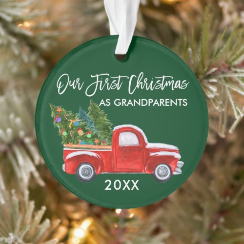 Our First Christmas as Grandparents Truck Green Ornament