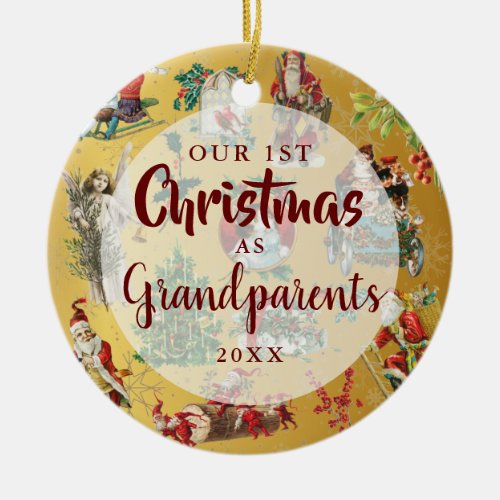 Our First Christmas As Grandparents Vintage Photo Ceramic Ornament