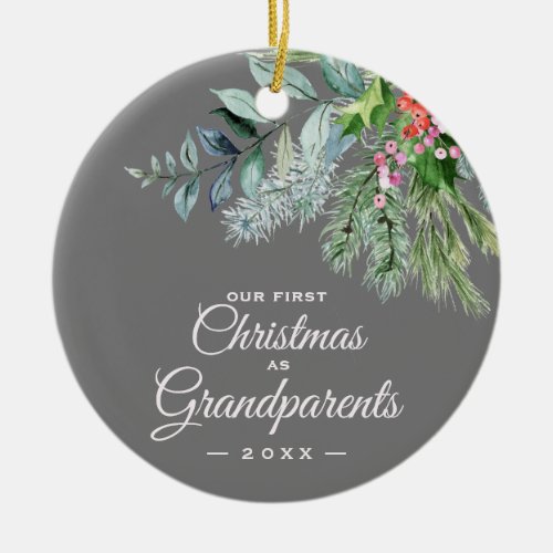 Our First Christmas as Grandparents Watercolor Ceramic Ornament