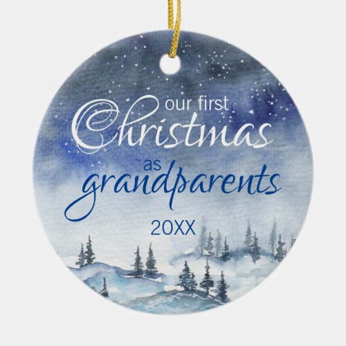 Our First Christmas as Grandparents Watercolor Ceramic Ornament