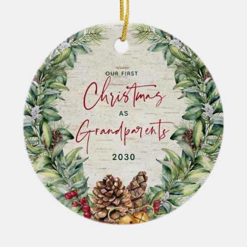 Our First Christmas as Grandparents Wreath Photo C Ceramic Ornament