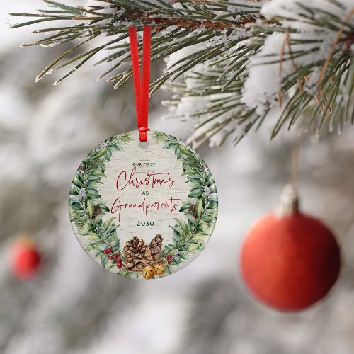 Our First Christmas as Grandparents Wreath Photo Ceramic Ornament