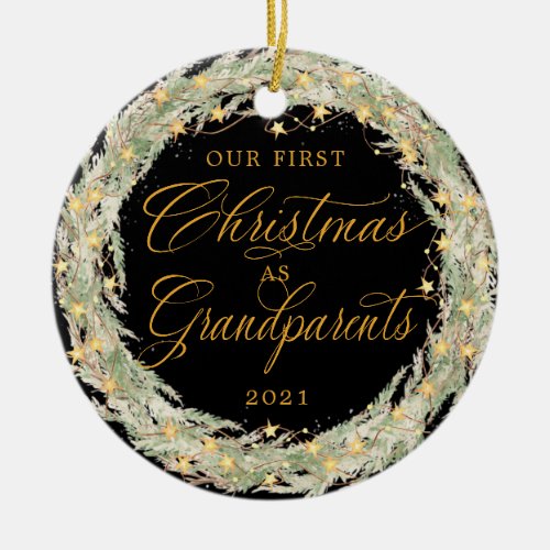 Our First Christmas as Grandparents Wreath Stars  Ceramic Ornament