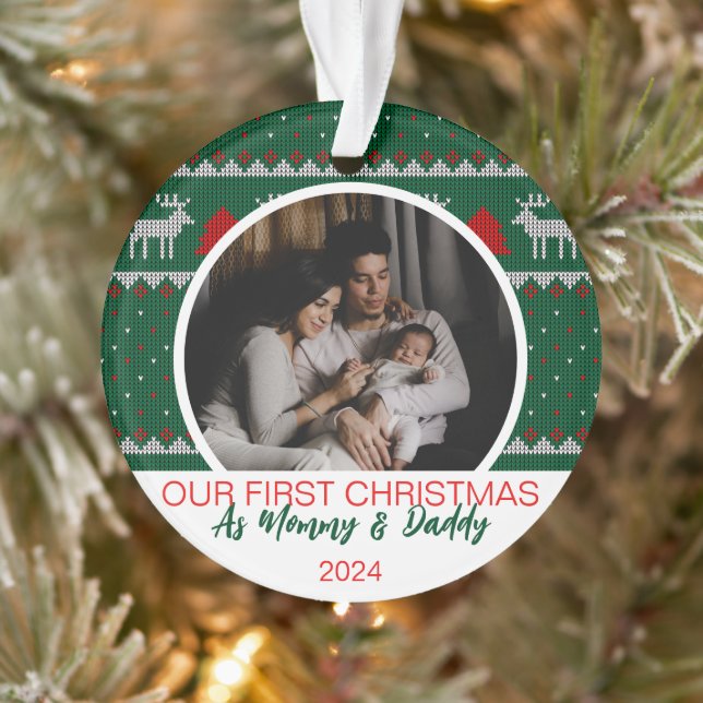 Our First Christmas as Mom and Dad Baby 2 Photo  Ornament (Tree)