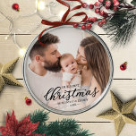 Our First Christmas as Mom and Dad Baby Photo Metal Ornament<br><div class="desc">Our First Christmas as Mom and Dad Baby Photo Ornament</div>