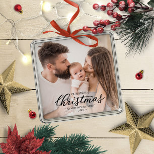 Our First Christmas as Mom and Dad Baby Photo Metal Ornament