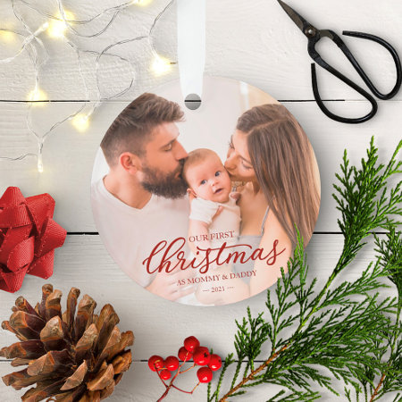 Our First Christmas As Mom And Dad Baby Photo Ornament