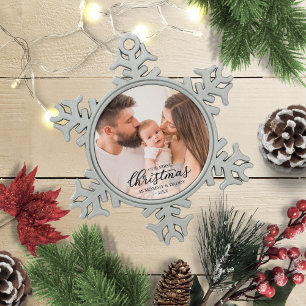 Our First Christmas as Mom and Dad Baby Photo Snowflake Pewter Christmas Ornament