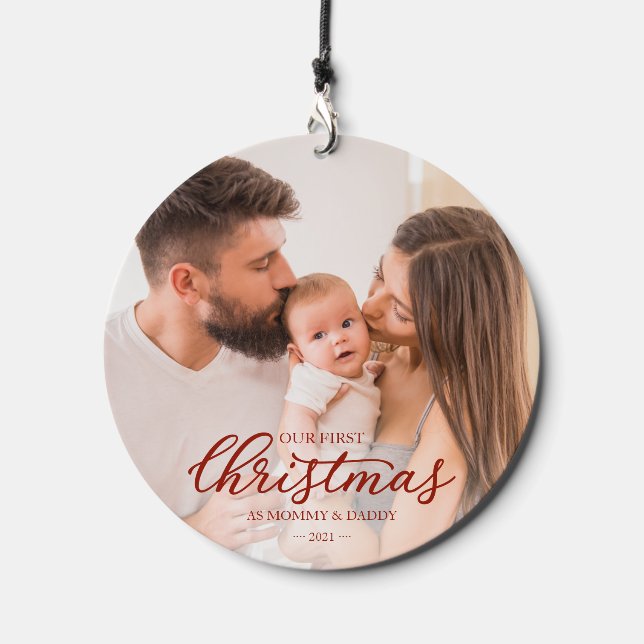 Our First Christmas as Mom and Dad Baby Photo Wind Chime (Front)