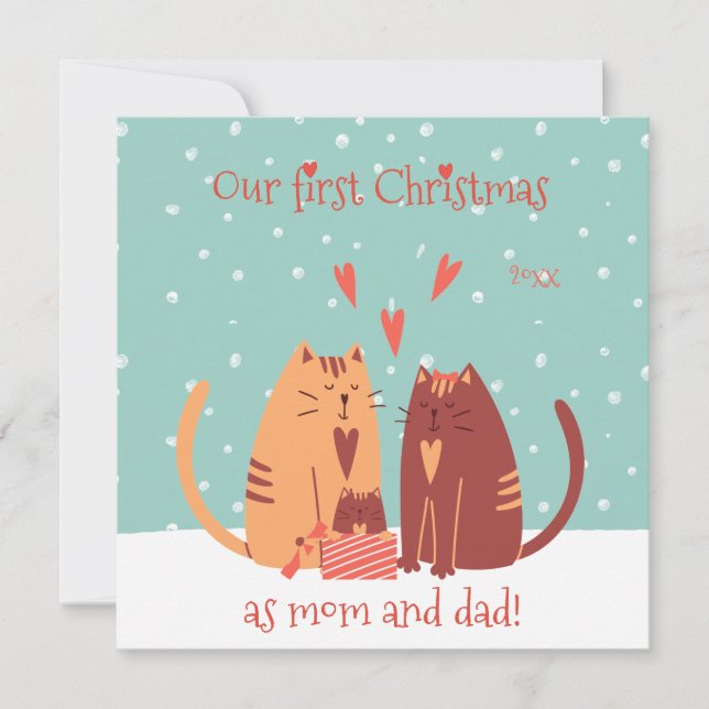 Our First Christmas as Mom and Dad! Cute Cats  Holiday Card (Front)