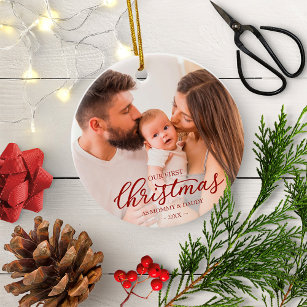 Our First Christmas as Mom and Dad Family Photo Ceramic Ornament