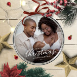 Our First Christmas as Mom and Dad Family Photo Metal Ornament<br><div class="desc">Our First Christmas as Mom and Dad Family Photo Ornament</div>