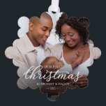Our First Christmas as Mom and Dad Family Photo  Ornament Card<br><div class="desc">A Christmas ornament card featuring a personalized photo to celebrate baby's first Christmas</div>