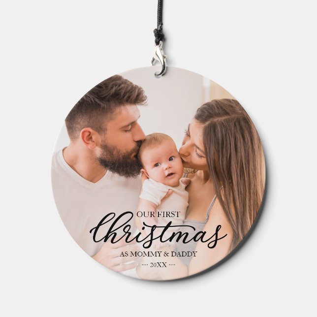 Our First Christmas as Mom and Dad Family Photo Wind Chime (Front)