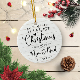 Our First Christmas As Mom And Dad Farmhouse Ceramic Ornament