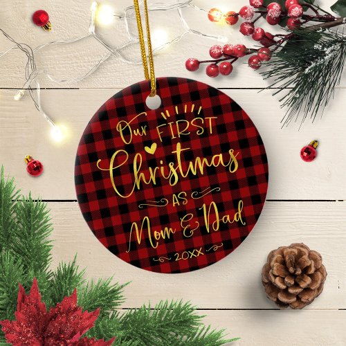 Our First Christmas As Mom And Dad Farmhouse Ceramic Ornament