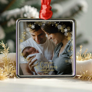 Our First Christmas as Mom and Dad Gilded Photo Metal Ornament