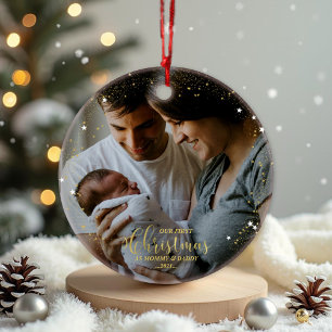 Our First Christmas as Mom and Dad Gilded Photo Ornament