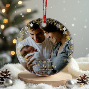Our First Christmas as Mom and Dad Gilded Photo Ornament
