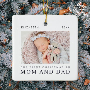 Our First Christmas as Mom and Dad Modern Chic Ceramic Ornament