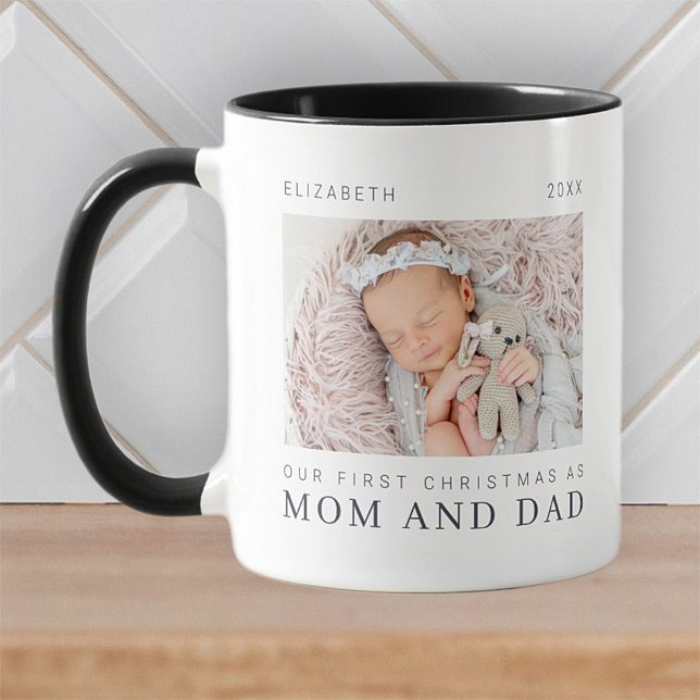 Our First Christmas as Mom and Dad Modern Chic Coffee Mug (Creator Uploaded)