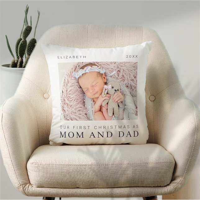 Our First Christmas as Mom and Dad Modern Chic Throw Pillow (Creator Uploaded)