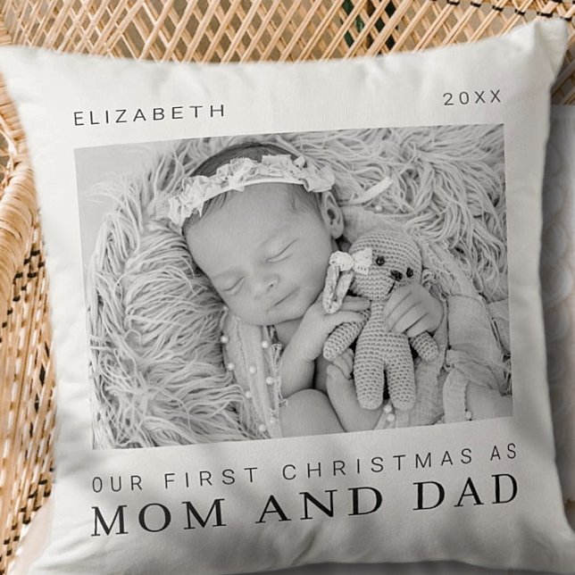 Our First Christmas as Mom and Dad Modern Chic Throw Pillow (Creator Uploaded)
