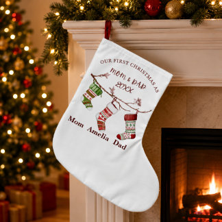 Our First Christmas as Mom and Dad Personalized Large Christmas Stocking