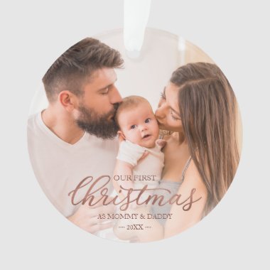Our First Christmas as Mom and Dad Rose Gold Foil Ornament