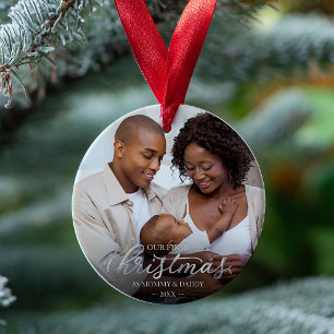 Our First Christmas as Mom and Dad Silver Foil Ornament