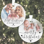 Our First Christmas As Mom Dad Baby Photo Ornament<br><div class="desc">First Christmas as Mommy & Daddy 2 Photo Ornament. Celebrate your first holiday season as new parents with this elegant, custom ornament. The front features a cherished photo—whether it's of your baby or a sweet moment shared between the two of you—adorned with the phrase "First Christmas as Mommy & Daddy"...</div>