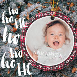 Our First Christmas As Mom & Dad Plaid Two Photo Ceramic Ornament<br><div class="desc">Design is simple and classic. Add a photo of the baby and name and birth year. Add your photo as well.</div>