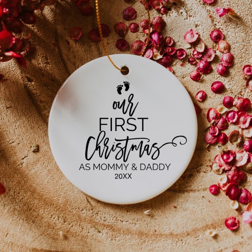 Our First Christmas as Mommy and Daddy Ceramic Ornament