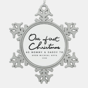 Our First Christmas as Mommy and Daddy Elegant Snowflake Pewter Christmas Ornament