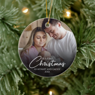Our First Christmas As Mommy And Daddy Photo Ceramic Ornament