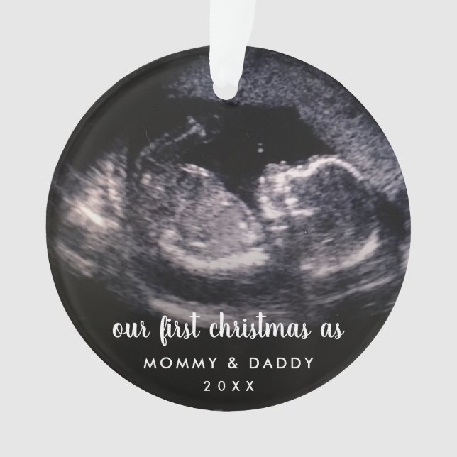 Our First Christmas as Mommy and Daddy Photo Ornament (Front)