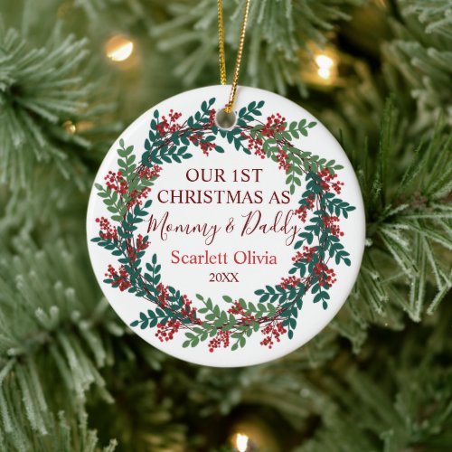 Our First Christmas As Mommy Daddy Baby Name Year Ceramic Ornament