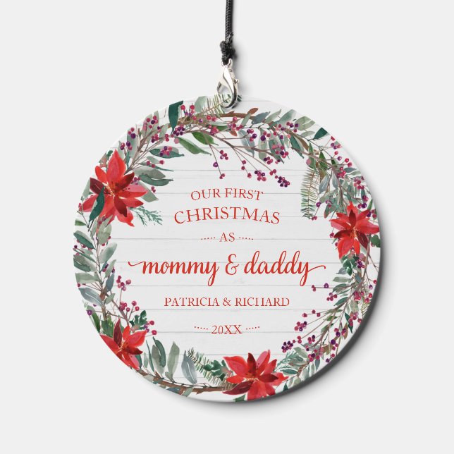 Our First Christmas as Mommy & Daddy Rustic Wreath Wind Chime (Front)