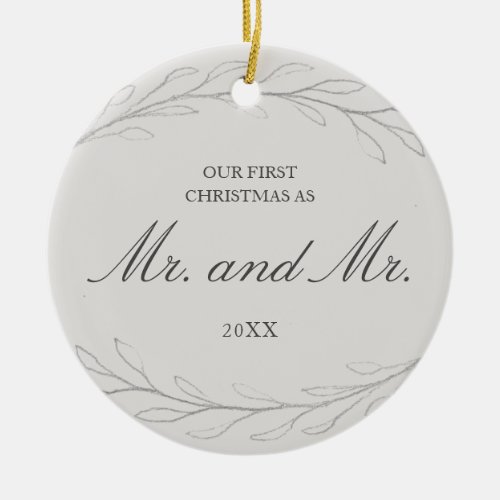 Our First Christmas as Mr and Mr Photo Gay Gray Ceramic Ornament