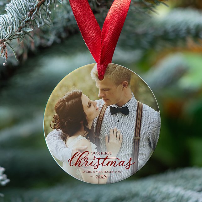 Our First Christmas As Mr And Mrs 2020 Red Script Ornament (Creator Uploaded)