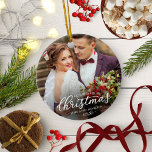 Our First Christmas As Mr And Mrs 2024 White Font Ceramic Ornament<br><div class="desc">Embrace the joy of your first Christmas as a married couple with our beautiful ornament. Personalize it with your favorite wedding picture and special details.</div>