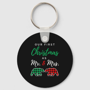 Our First Christmas As Mr. And Mrs. Buffalo Plaid Keychain