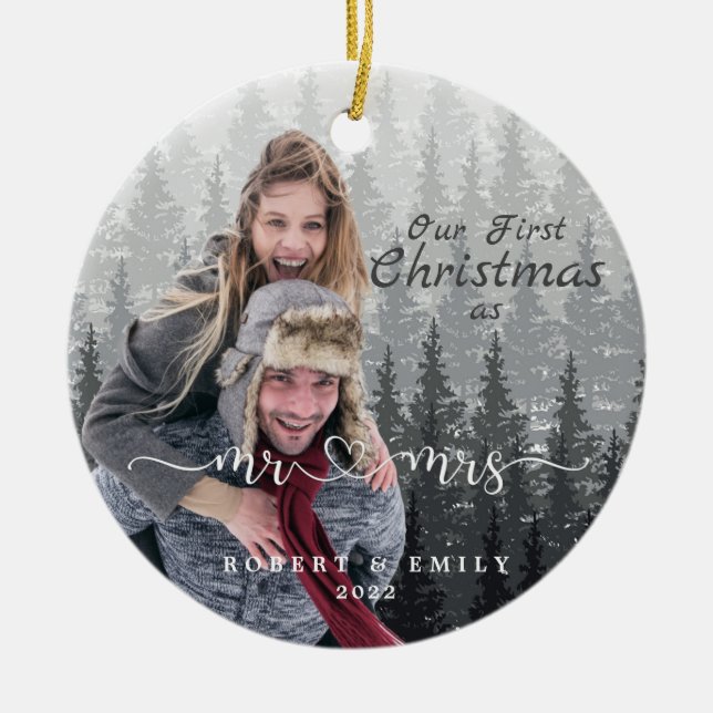 Our First Christmas As Mr and Mrs Christmas Photo  Ceramic Ornament (Front)
