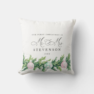 Our First Christmas as Mr and Mrs Custom Throw Pillow