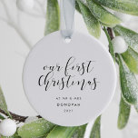 Our First Christmas as Mr and Mrs elegant photo Ceramic Ornament<br><div class="desc">A chic and elegant typography for this photo ornament gift. To customize with your favorite wedding picture. You can also easily change the color of the font to your liking.</div>