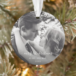 Our First Christmas as Mr and Mrs Elegant Photo Ornament